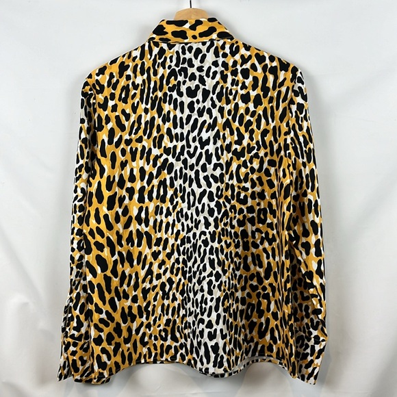 St John Collection Satin Back Leopard Print Black Gold Shirt Blouse Top Size M - Picture 9 of 12